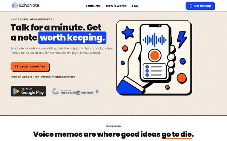 Screenshot of the EchoNote homepage