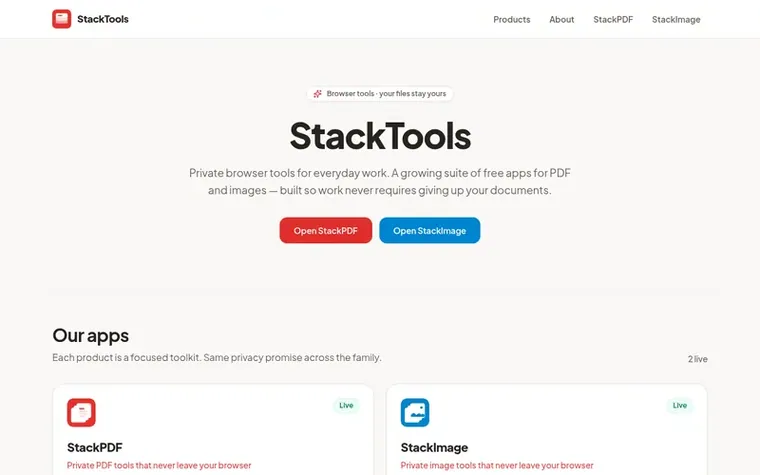 Screenshot of the StackTools homepage