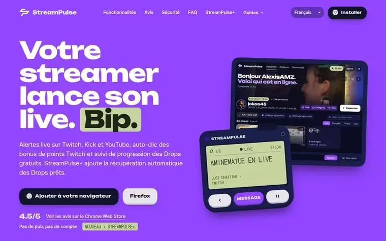 Screenshot of the StreamPulse homepage
