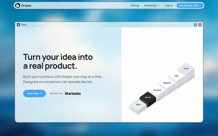 Screenshot of the Draper homepage