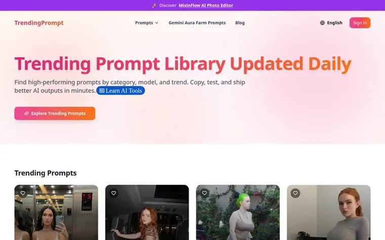Screenshot of the Trending Prompt homepage