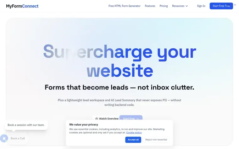 Screenshot of the MyFormConnect homepage