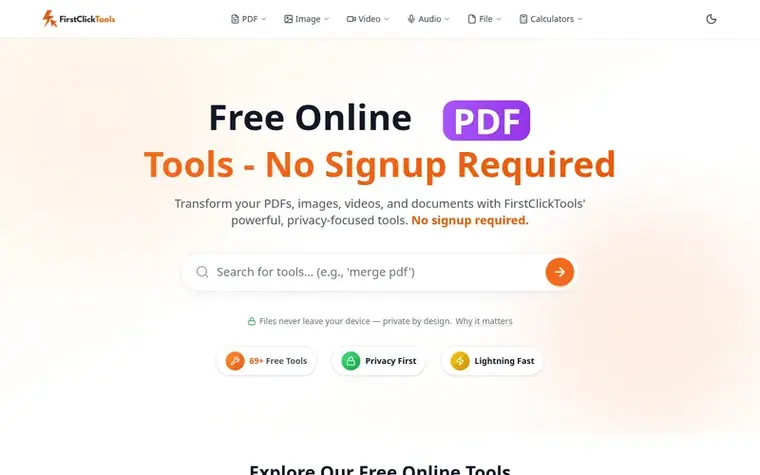 Screenshot of the FirstClickTools homepage