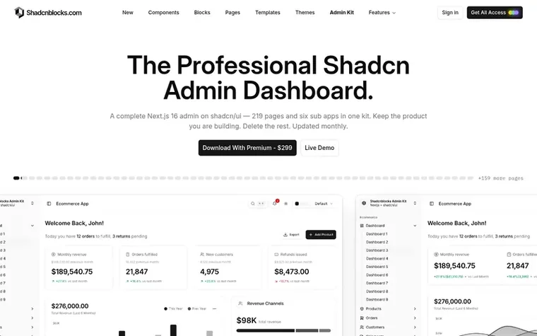 Screenshot of the Shadcnblocks homepage