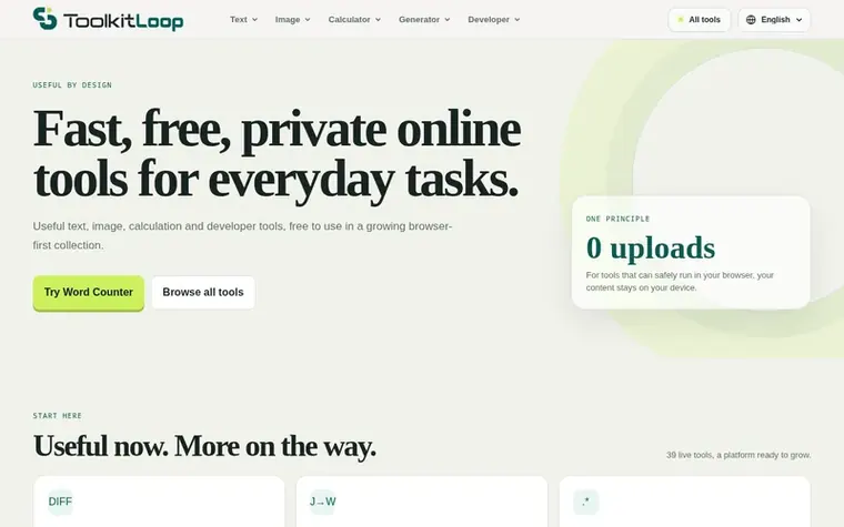 Screenshot of the ToolkitLoop homepage
