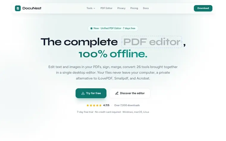 Screenshot of the DocuNest homepage
