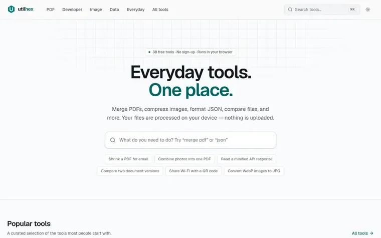 Screenshot of the Utilhex homepage