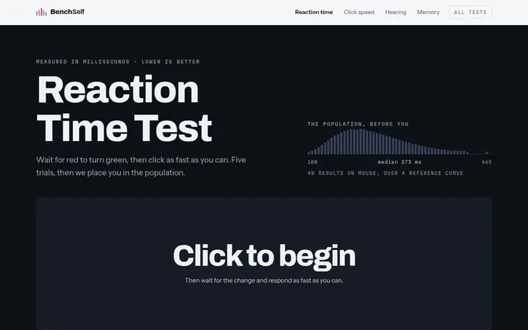 Screenshot of the BenchSelf homepage