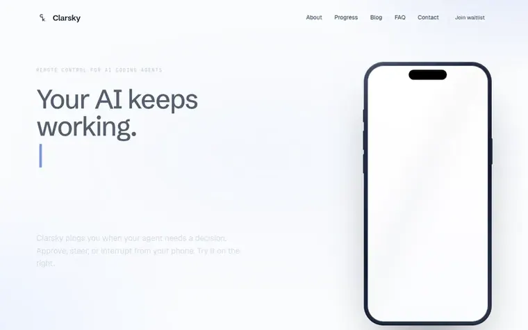 Screenshot of the Clarsky homepage