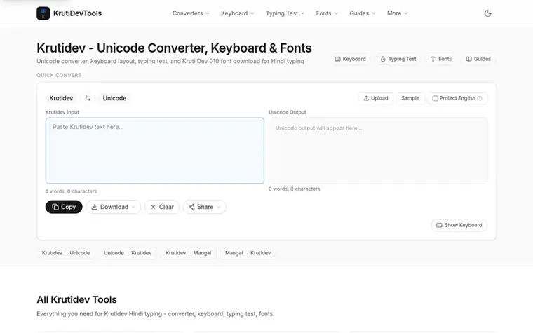 Screenshot of the KrutiDevTools homepage