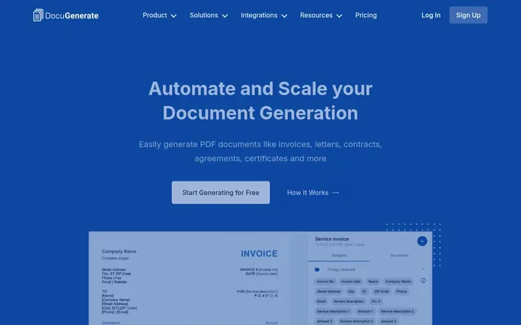 Screenshot of the DocuGenerate homepage