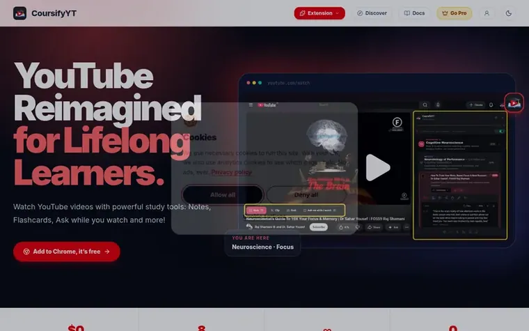 Screenshot of the CoursifyYT homepage