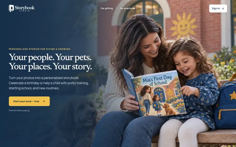 Screenshot of the Storybook Studio homepage