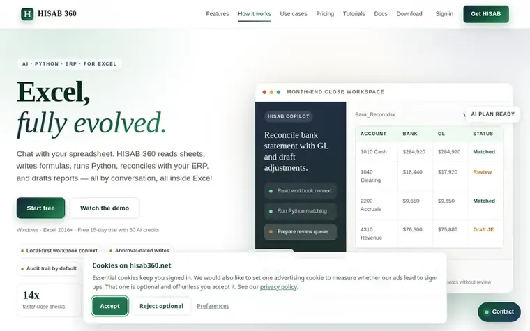 Screenshot of the HISAB 360 homepage