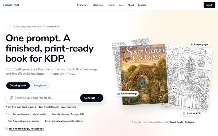 Screenshot of the ColorCraft homepage