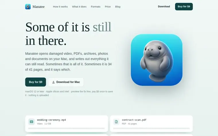 Screenshot of the Manatee homepage