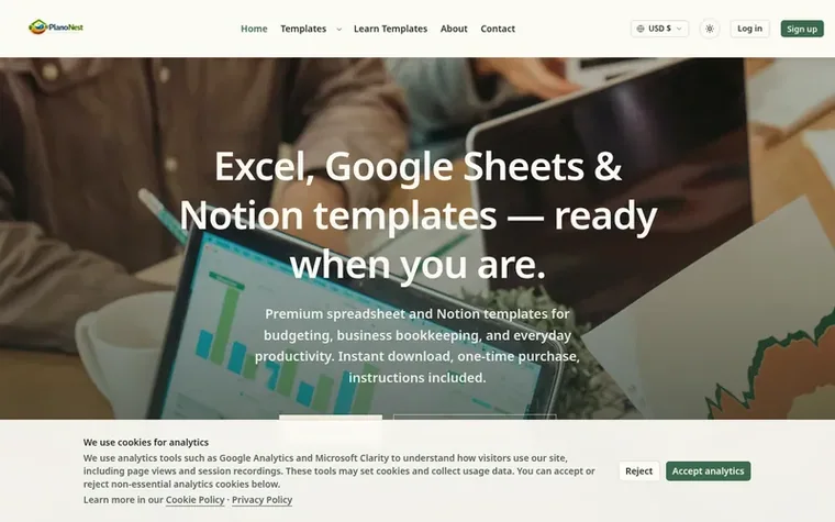 Screenshot of the PlanoNest homepage