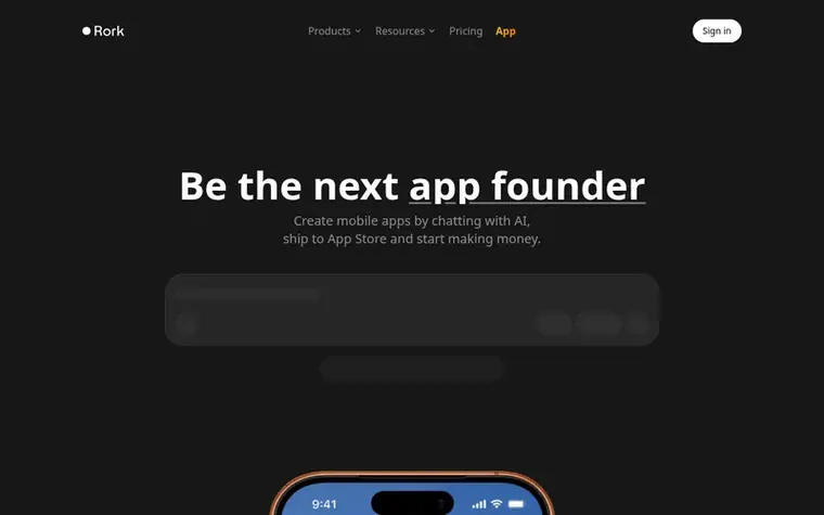 Screenshot of the Rork homepage