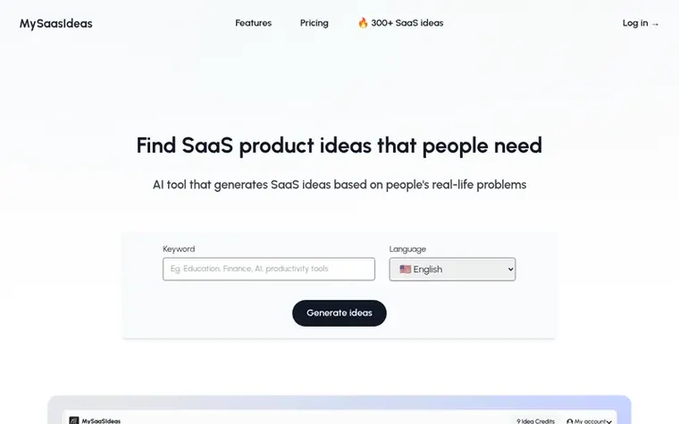 Screenshot of the MySaaSIdeas homepage