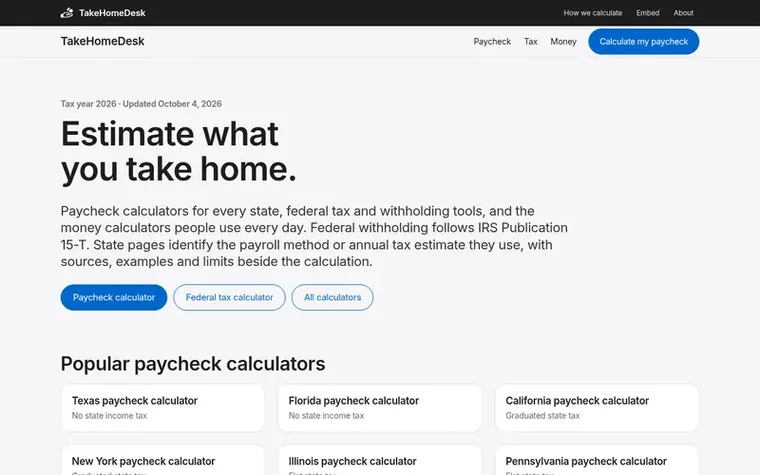 Screenshot of the TakeHomeDesk homepage