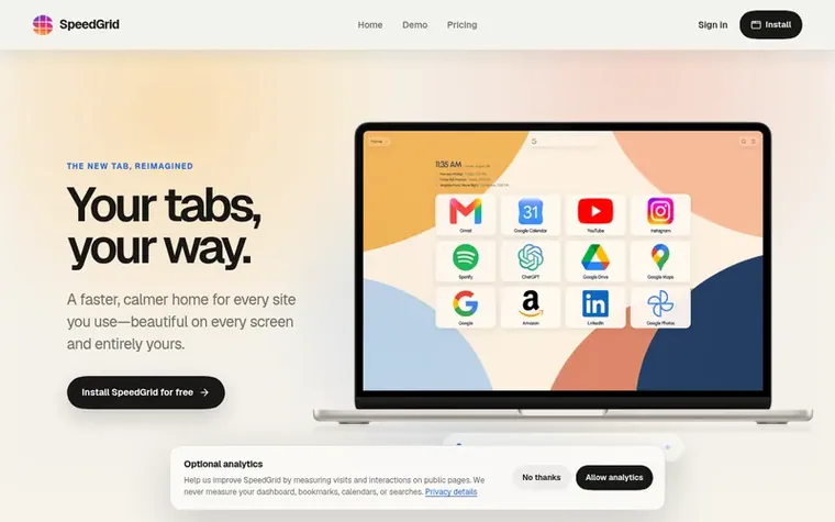 Screenshot of the SpeedGrid homepage