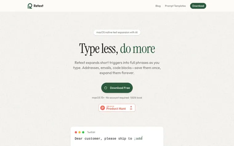 Screenshot of the Retext homepage