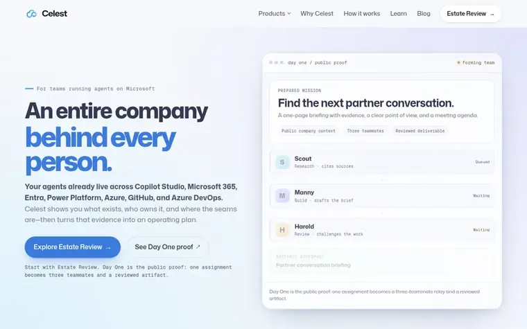 Screenshot of the Celest homepage