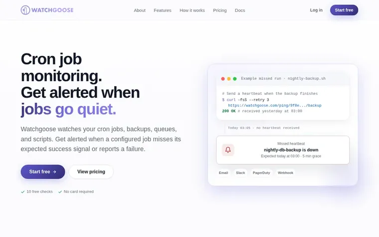Screenshot of the Watchgoose homepage