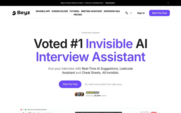 Screenshot of the Beyz AI homepage