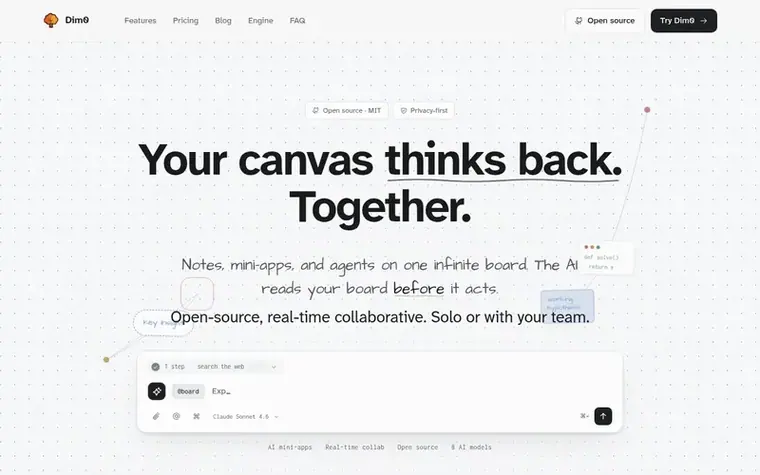 Screenshot of the Dim0 homepage