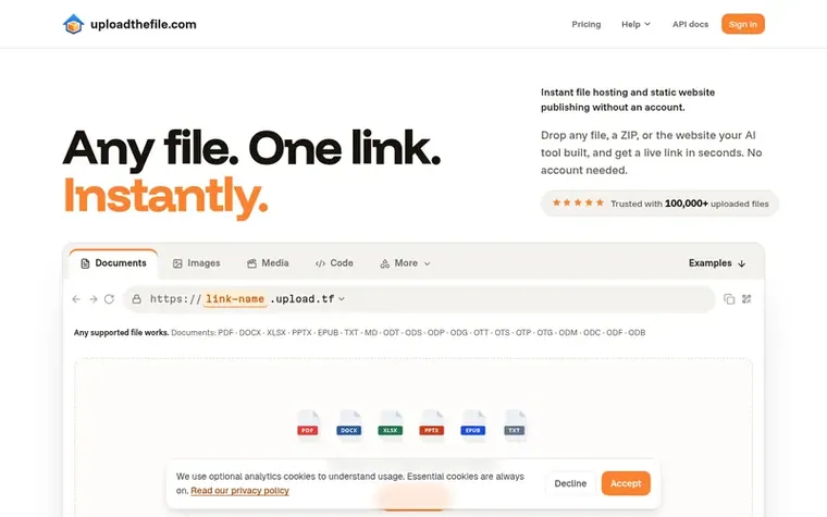 Screenshot of the uploadthefile.com homepage