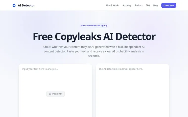 Screenshot of the AI Detector homepage