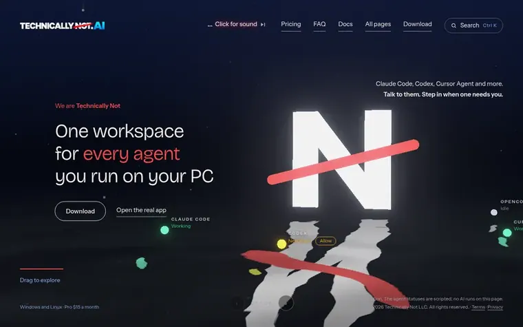 Screenshot of the Technically Not homepage