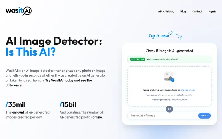 Screenshot of the WasItAI homepage
