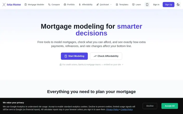 Screenshot of the Iota-Home homepage