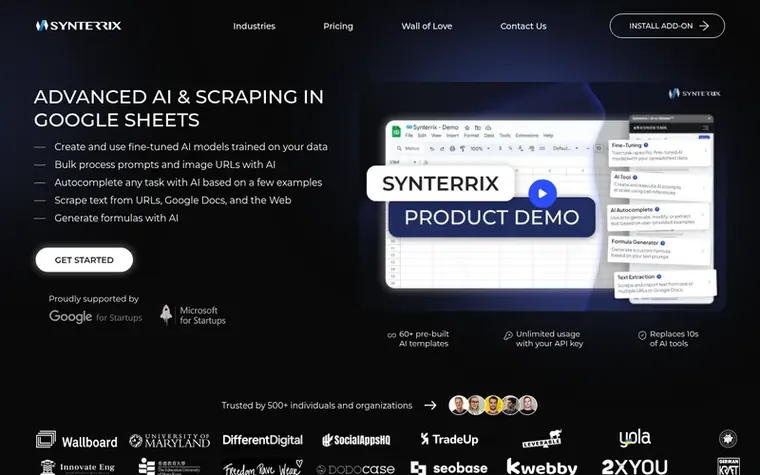 Screenshot of the Synterrix homepage