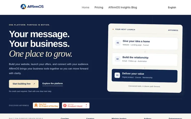 Screenshot of the AffirmOS homepage