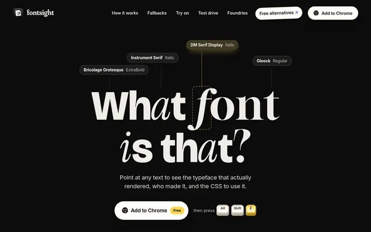 Screenshot of the Fontsight homepage