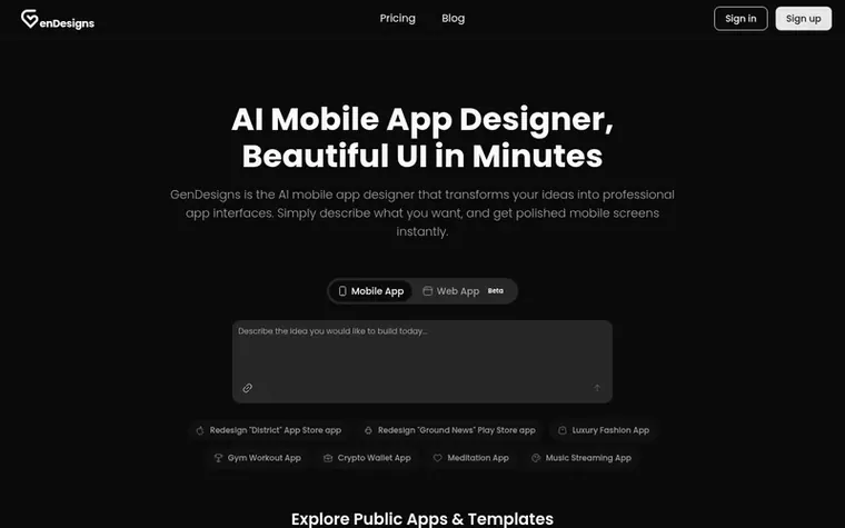Screenshot of the GenDesigns homepage