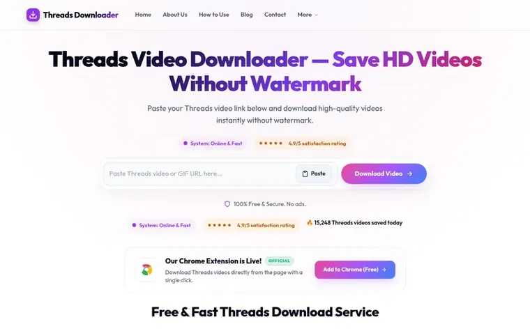 Screenshot of the Threads Video Downloader homepage