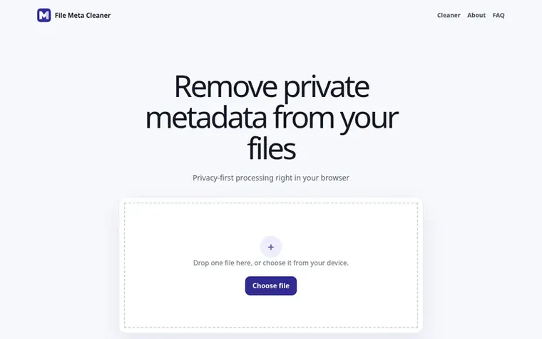 Screenshot of the File Meta Cleaner homepage