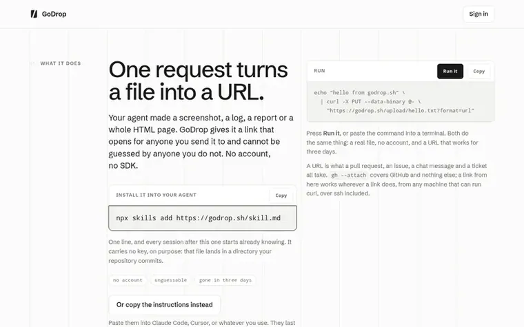Screenshot of the GoDrop homepage
