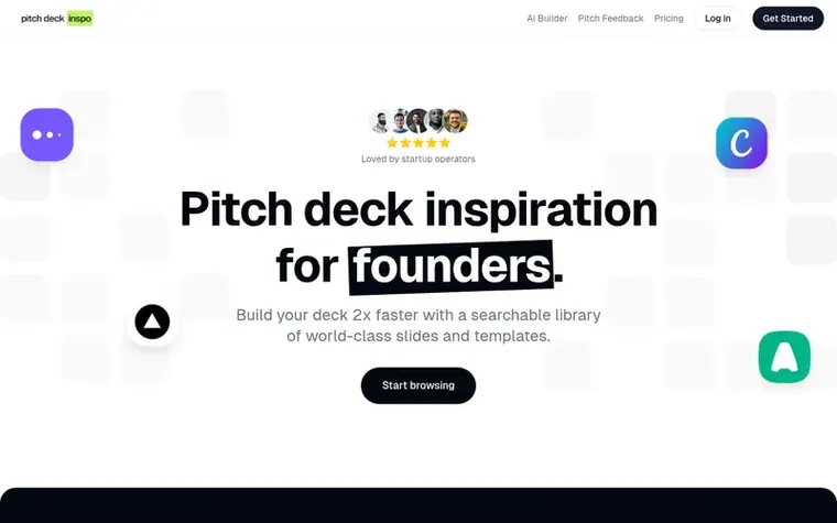 Screenshot of the Pitch Deck Inspo homepage