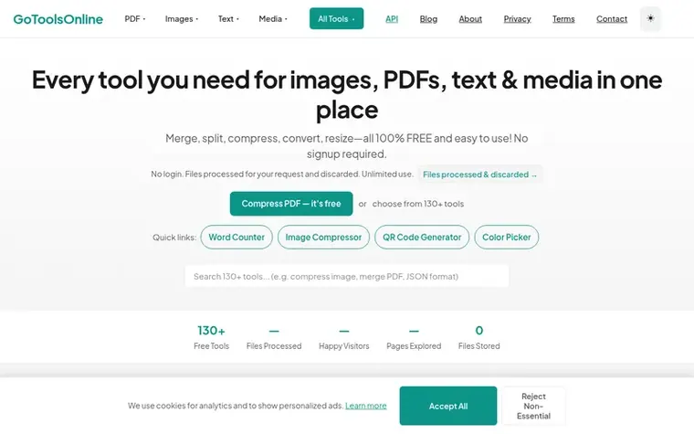 Screenshot of the GoToolsOnline homepage