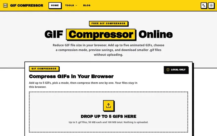 Screenshot of the GIF Compressor Online homepage