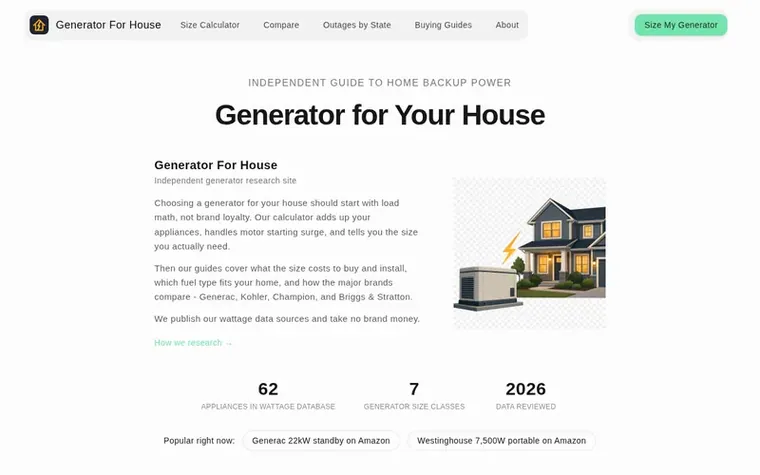 Screenshot of the Generator for House homepage