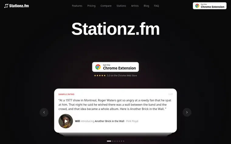 Screenshot of the Stationz homepage